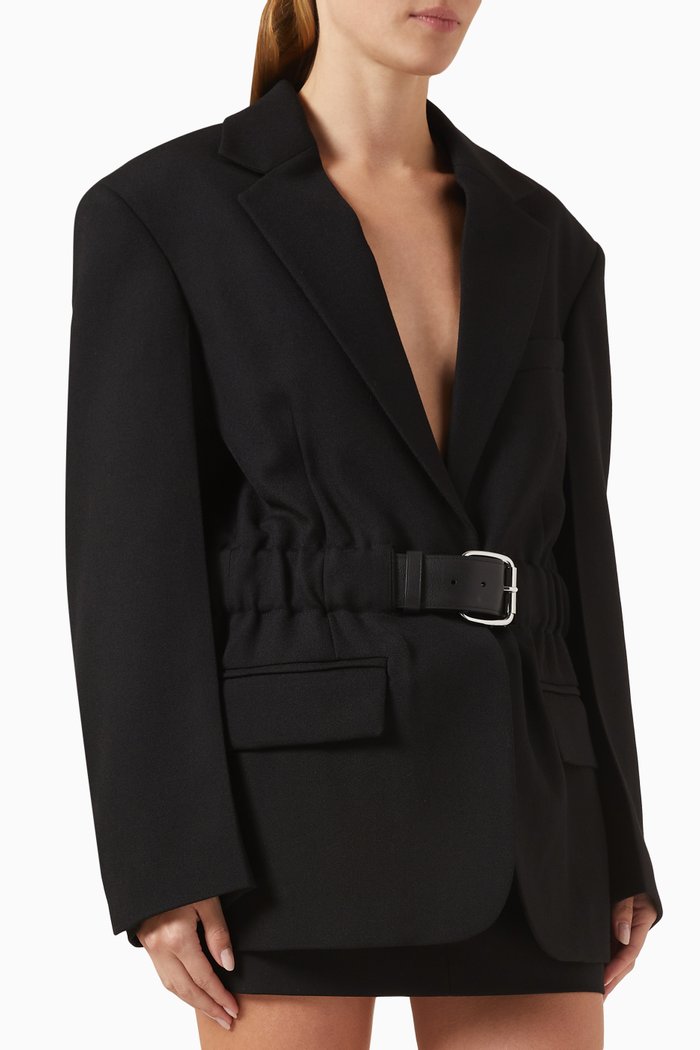 

Belted Blazer in Wool-canvas, Black