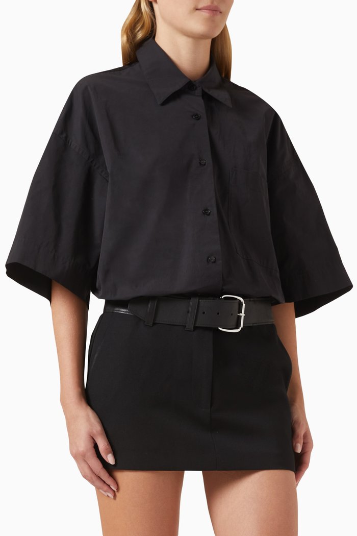 

Belted Hybrid Mini Shirt Dress in Cotton-nylon, Black