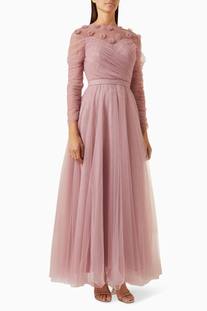 

Ruffled Maxi Dress in Tulle, Pink