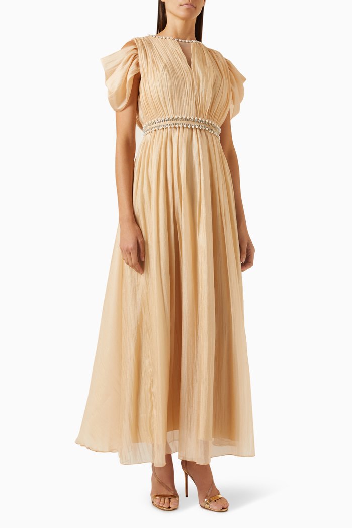 

Pearl-embellished Maxi Dress, Gold