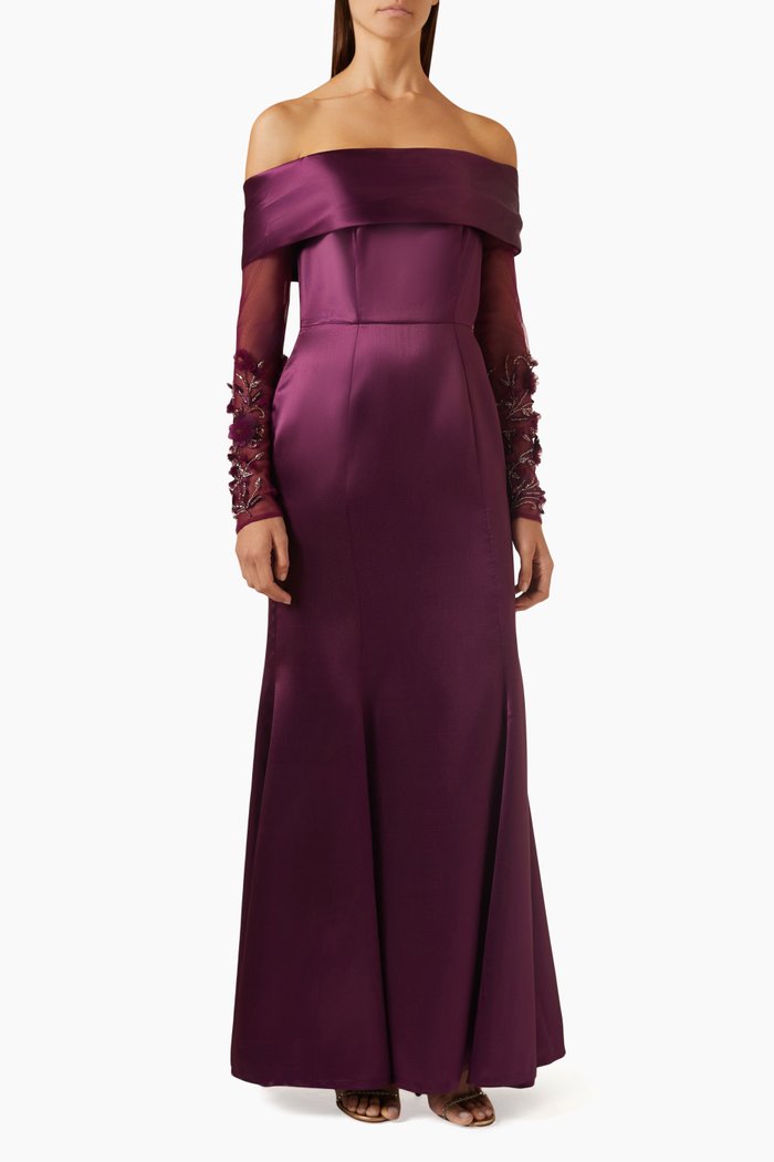 

Off-shoulder Embellished Maxi Dress, Purple