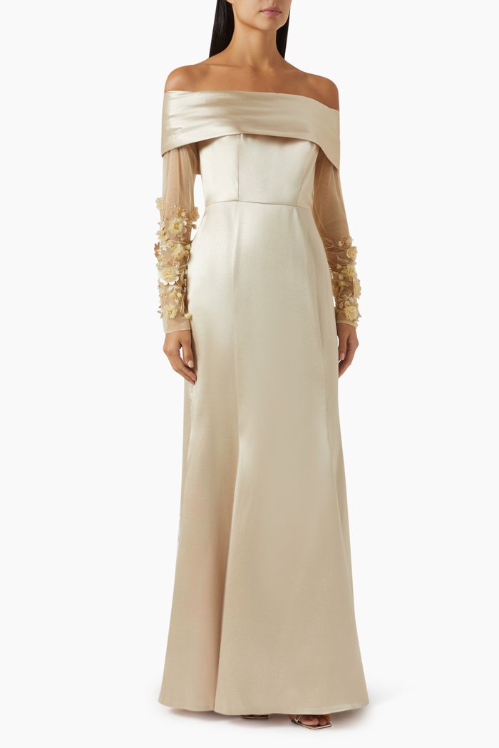 

Off-the-shoulders Embellished Maxi Dress, Gold