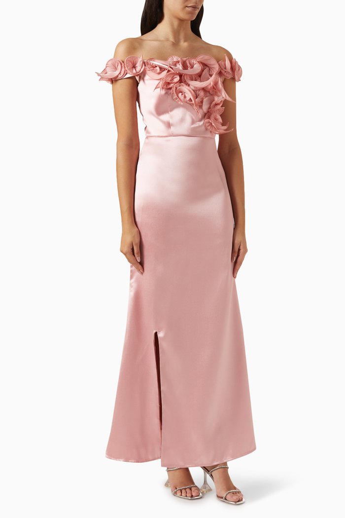 

Off-the-shoulders Dress in Satin, Pink