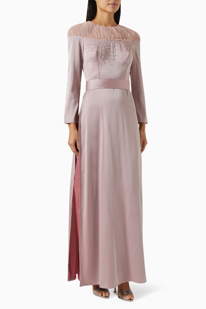 Two-tone Embellished Maxi Dress, Pink