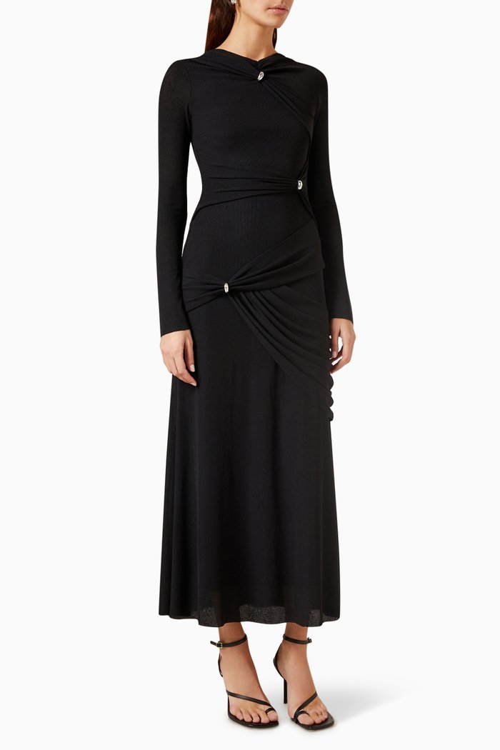 

Metal-detail Draped Midi Dress, Black