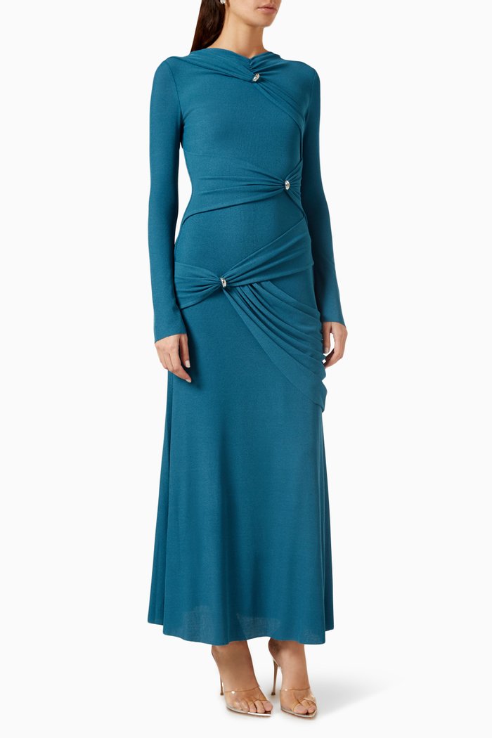 

Metal-detail Draped Maxi Dress, Blue