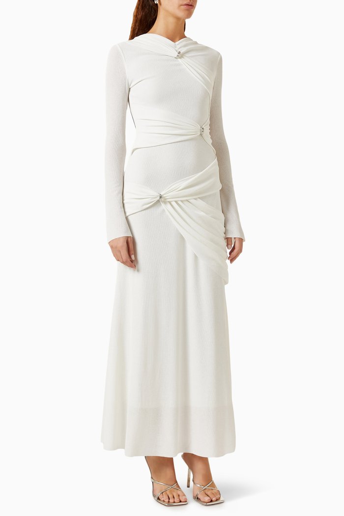 

Metal-detail Draped Maxi Dress, White