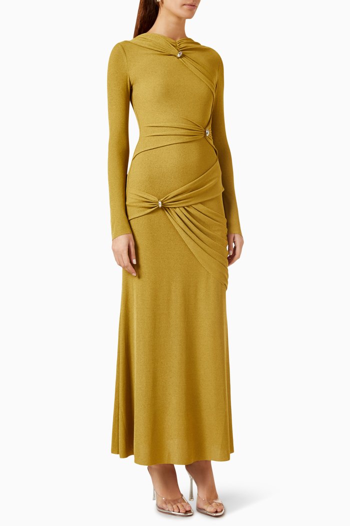 

Metal-detail Draped Maxi Dress, Yellow