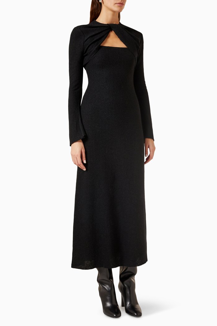 

Keyhole-neck Midi Dress, Black