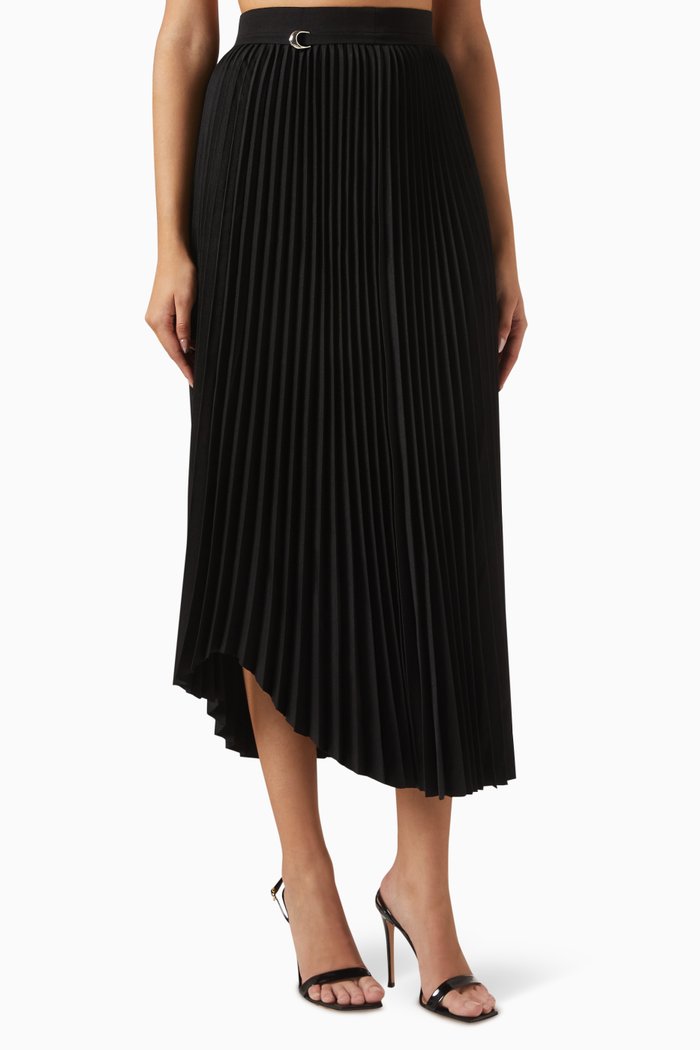 

Pleated Asymmetrical Midi Skirt, Black