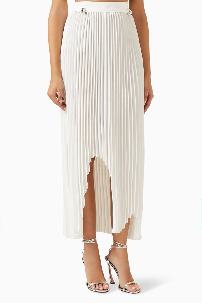 

Pleated Asymmetrical Midi Skirt, White