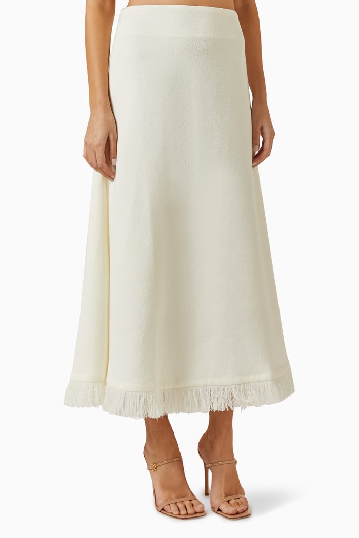 

A-line Fringed Midi Skirt, White