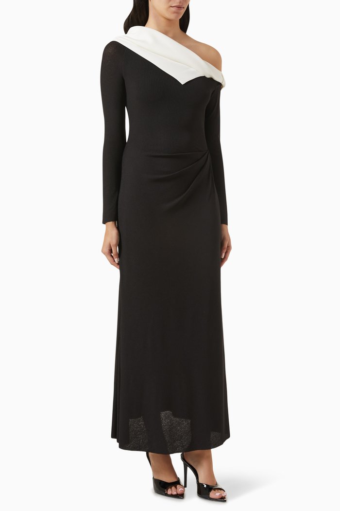 

Off-shoulder Bi-color Maxi Dress, Black