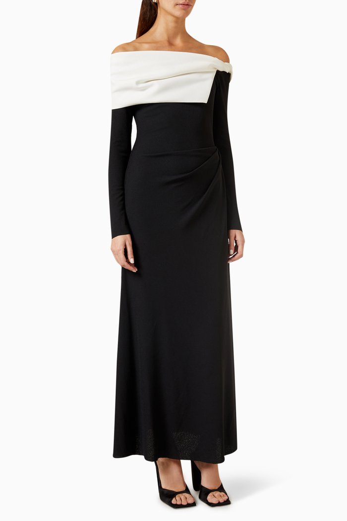 

Off-shoulder Bi-color Maxi Dress, White