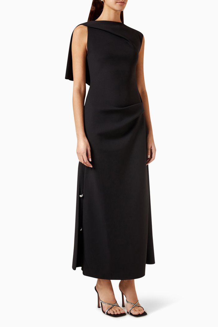 

Draped-neck Maxi Dress, Black
