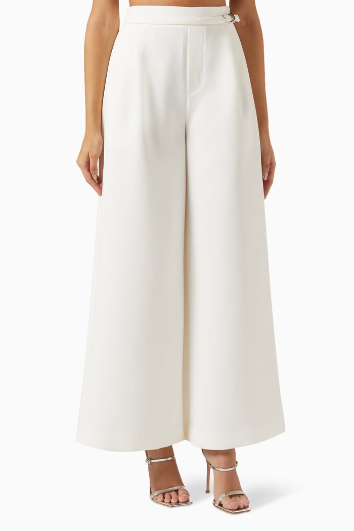 

Wide-leg Belted Pants, White