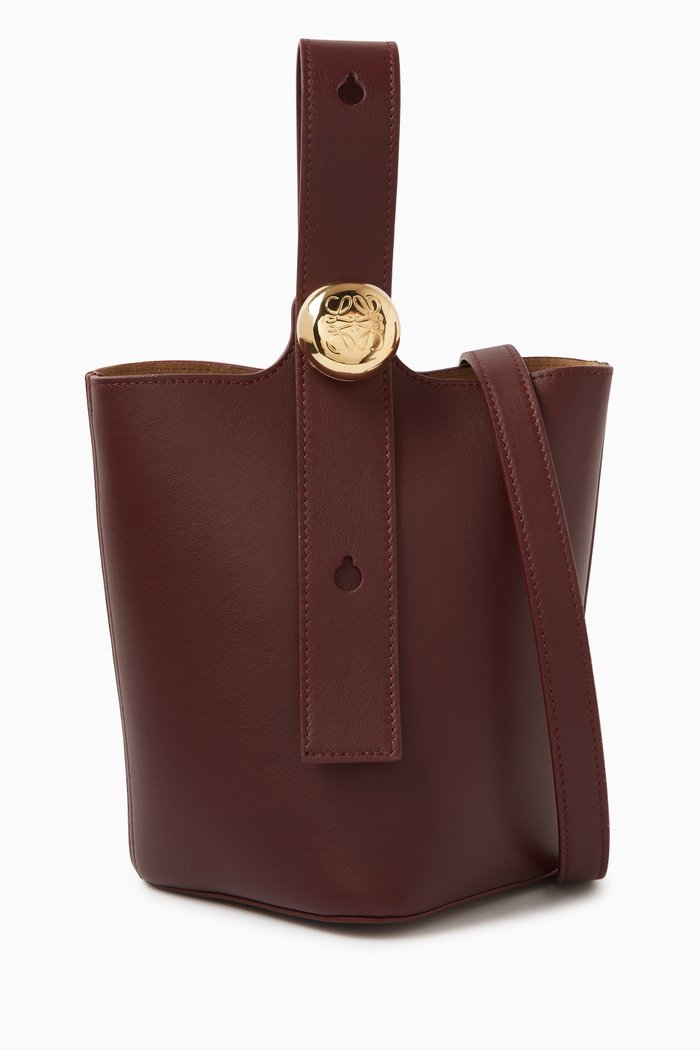 

Mini Pebble Bucket Bag in Mellow Calfskin, Burgundy