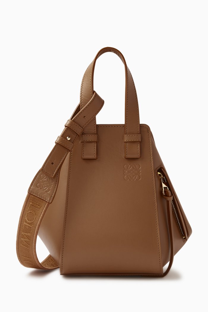 

Compact Hammock Bag in Satin Calfskin, Brown