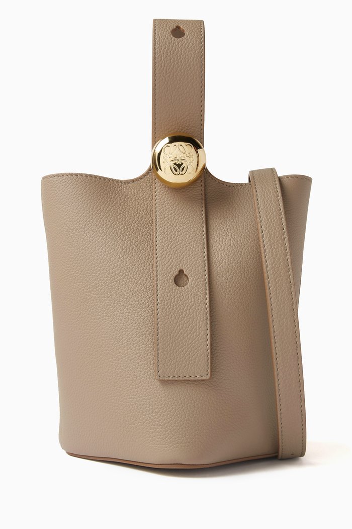 

Mini Pebble Bucket Bag in Soft Grained Calfskin, Neutral
