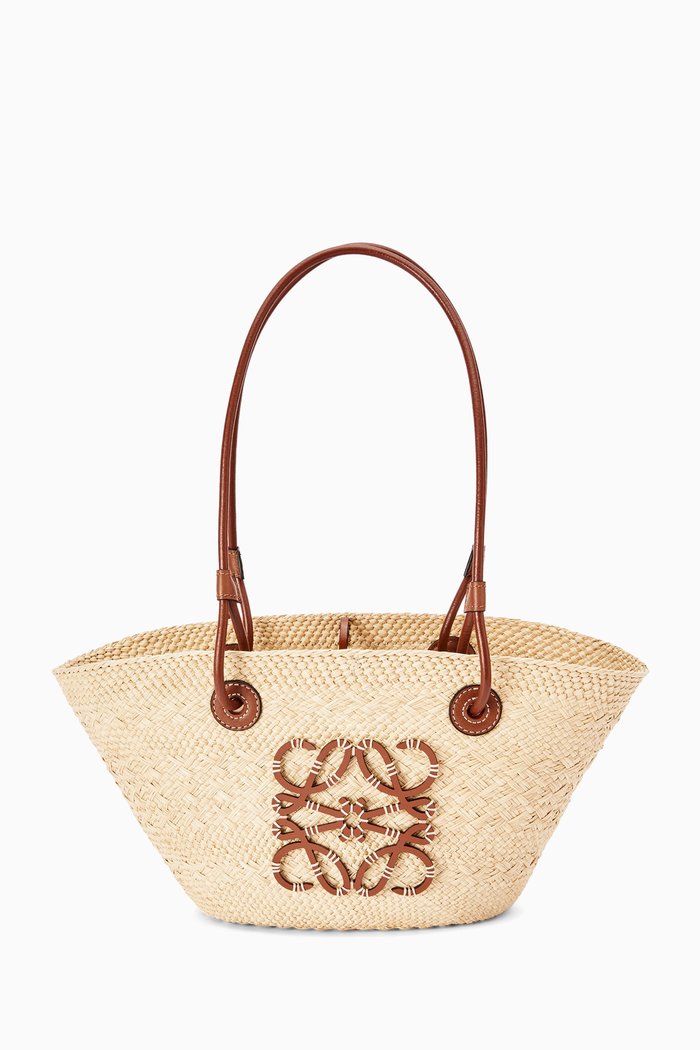

Small Anagram Basket Bag in Iraca Palm & Calfskin, Neutral