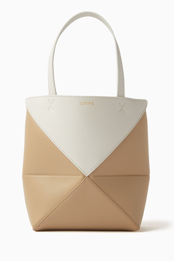 

Mini Puzzle Fold Tote Bag in Shiny Calfskin, White