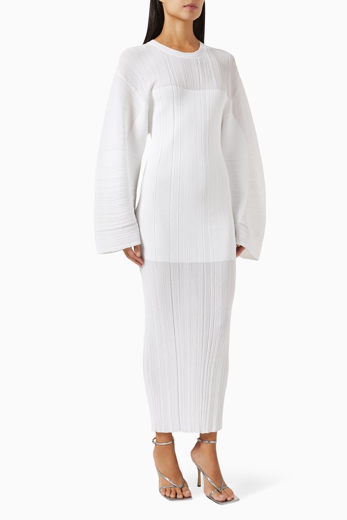 

Banana-sleeve Plisse Dress, White