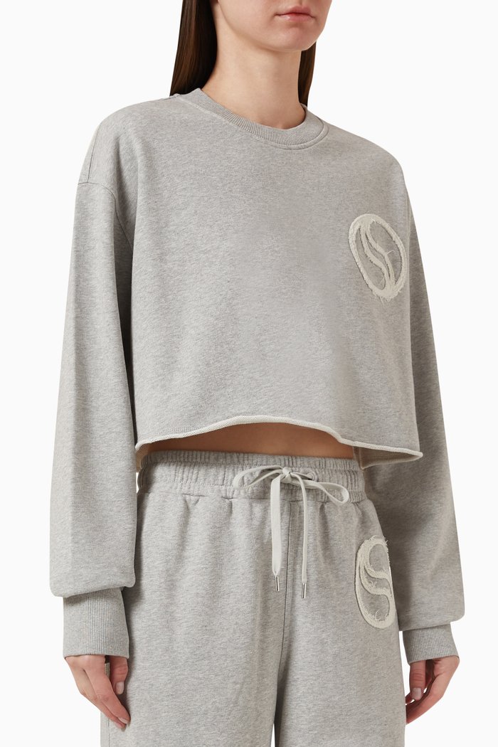 S-Wave Cropped Sweatshirt in Organic Cotton Fleece, Grey