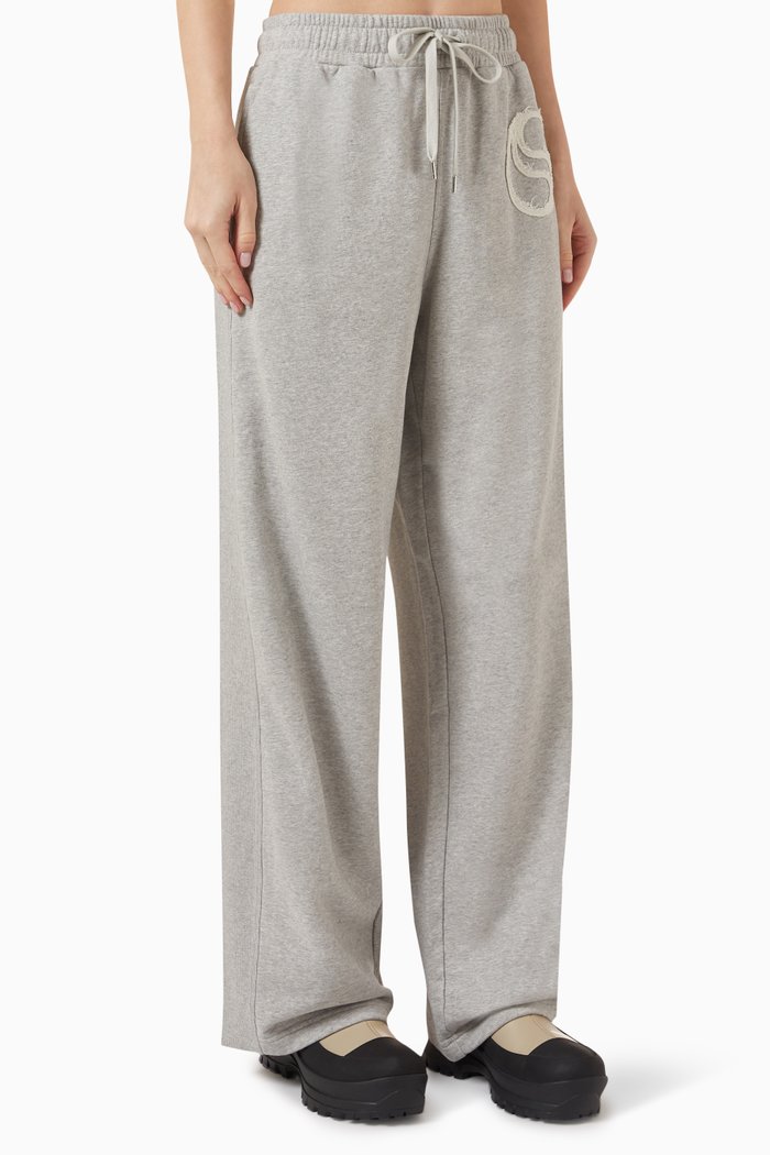 

S-Wave Drawstring Joggers in Organic Cotton Fleece, Grey