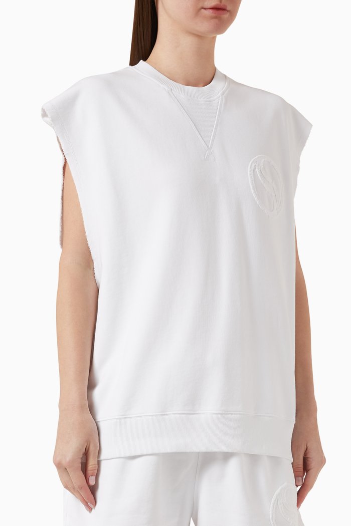 S-Wave Oversized Tank Sweatshirt in Organic Cotton Jersey, White