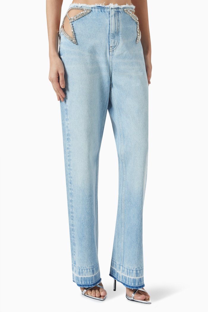 

Crystal Star Cut-out Jeans in Denim, Blue