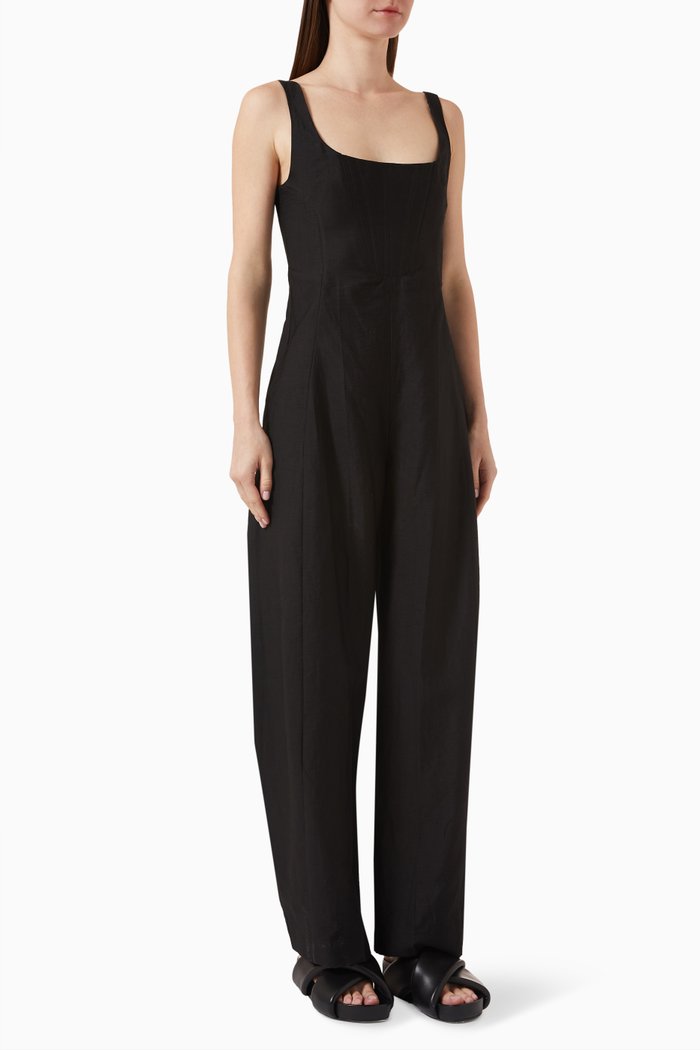 

Corset All-in-one Jumpsuit in Viscose-linen Blend, Black