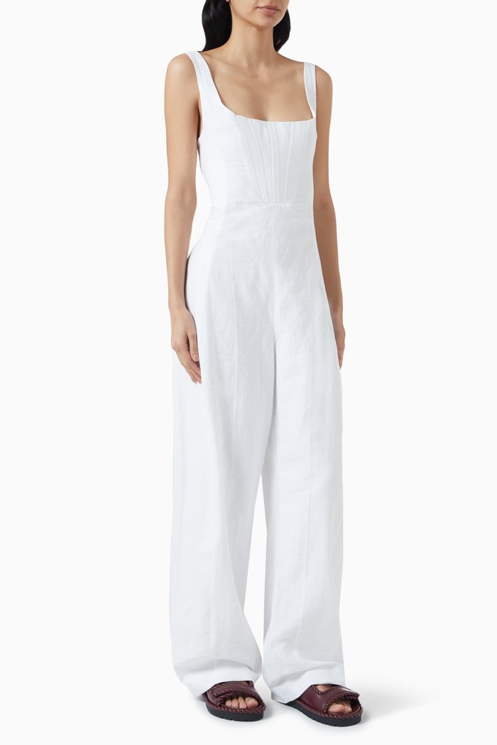 

Corset All-in-one Jumpsuit in Viscose-linen Blend, White
