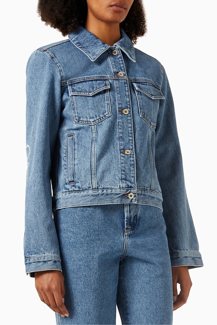 

Anagram Embossed Denim Jacket in Cotton, Blue