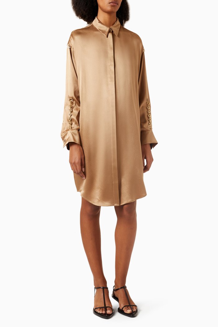 Chain Shirt Dress in Silk, Brown