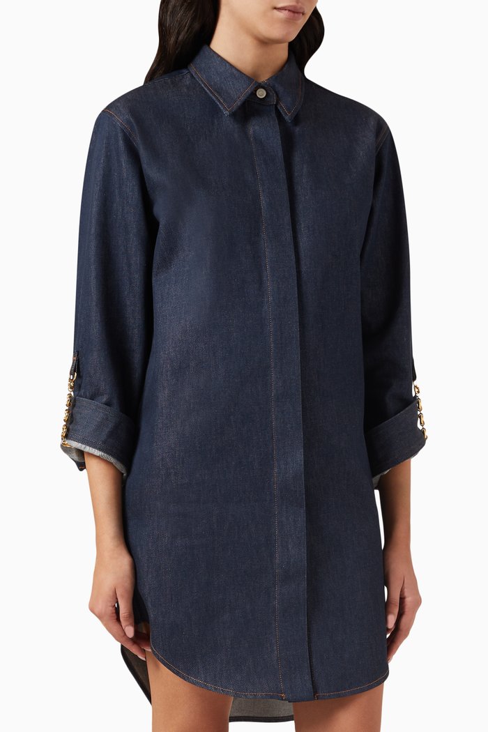 

Chain Midi Shirt Dress in Denim, Blue