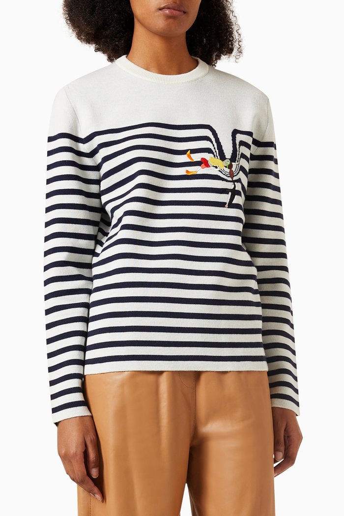 

Striped Sweater in Wool, White