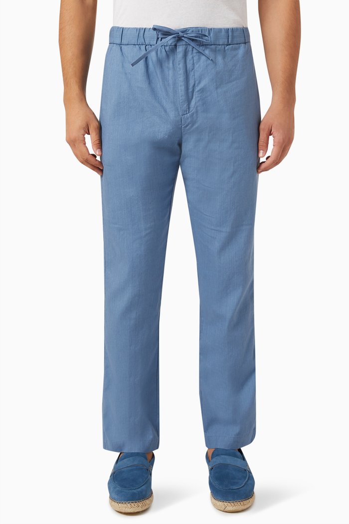 

Oscar Herringbone Chino Pants in Linen-cotton Blend, Blue