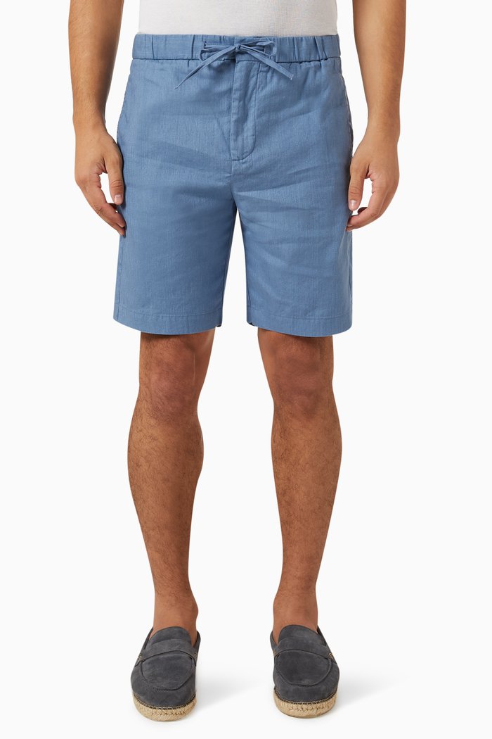 

Felipe Herringbone Shorts in Linen-cotton Blend, Blue