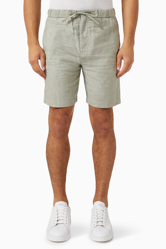 

Felipe Herringbone Shorts in Linen-cotton Blend, Green