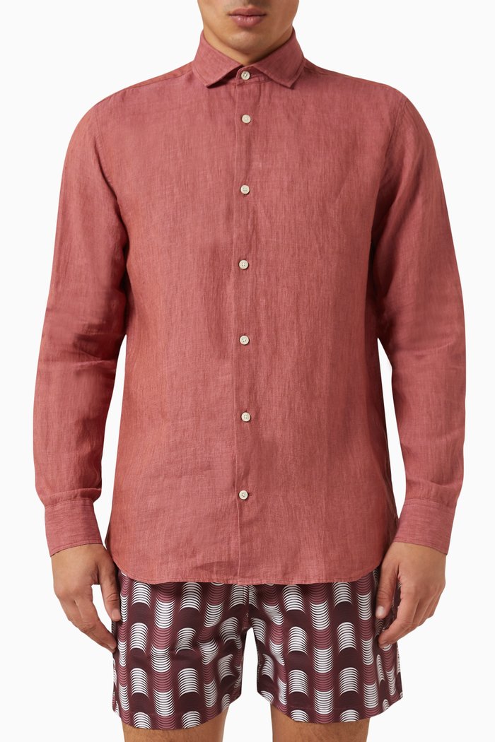 Antonio Shirt in Linen, Orange