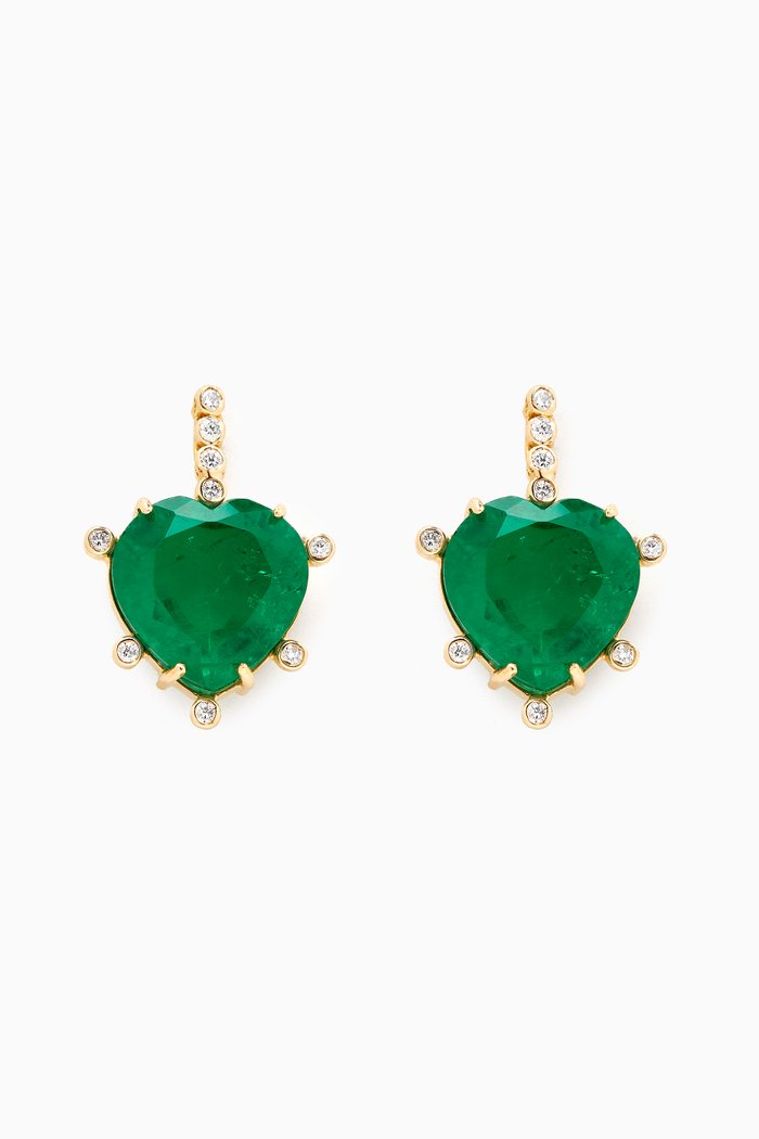 

Emerald & Pave Diamond Drop Earrings in 18kt Gold