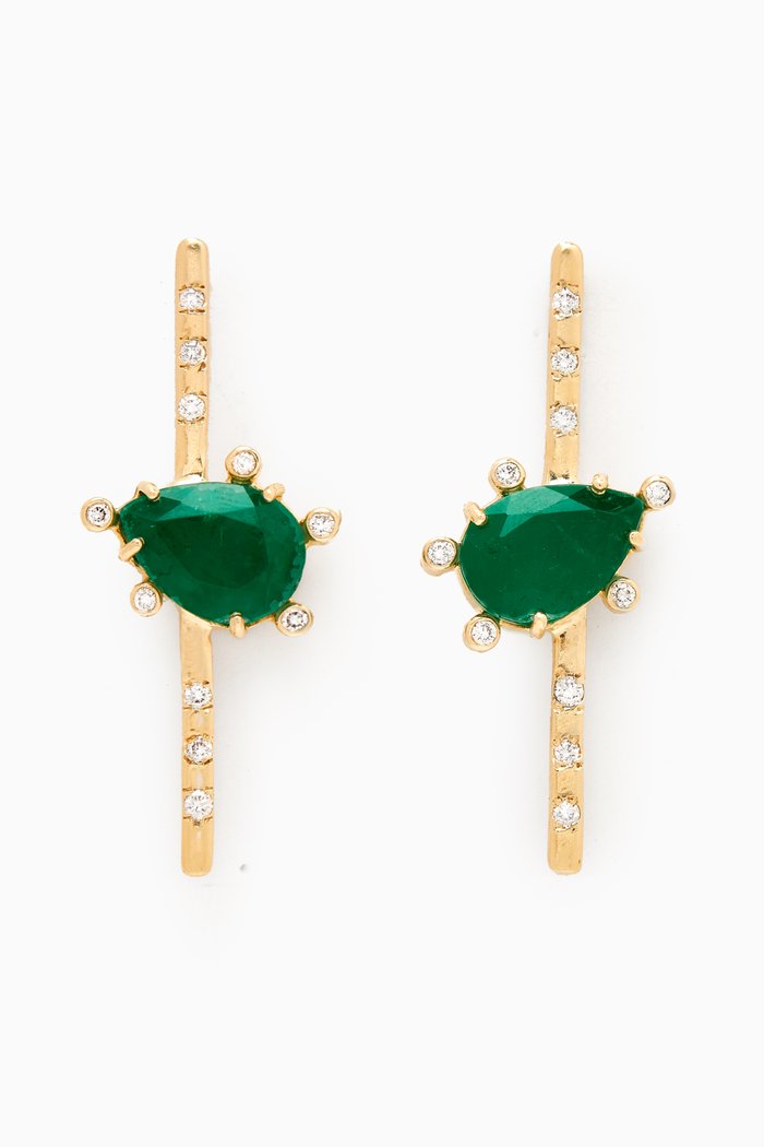 

Pear-cut Emerald & Diamond Drop Earrings in 18kt Yellow Gold