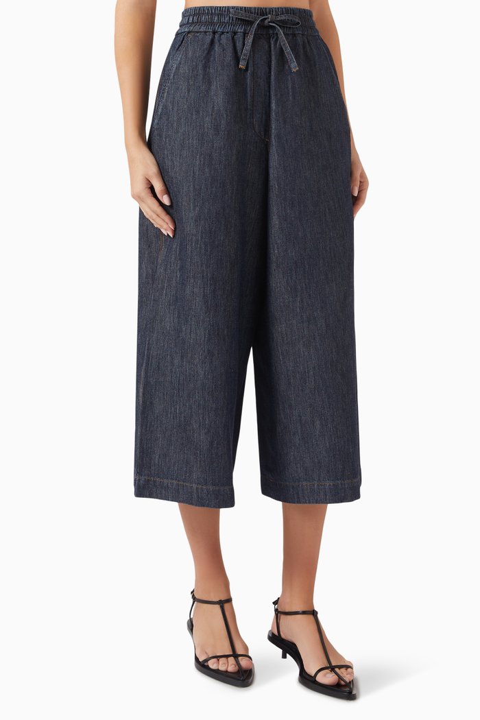

Cropped Oversized Pants in Cotton, Blue