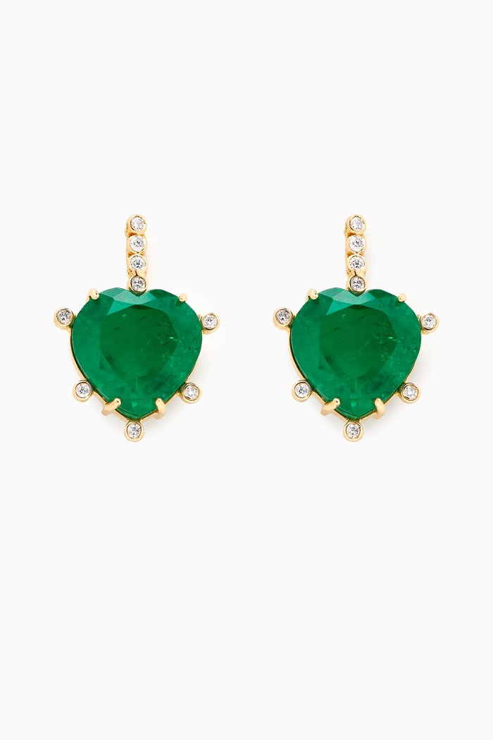 Emerald & Pave Diamond Drop Earrings in 18kt Gold