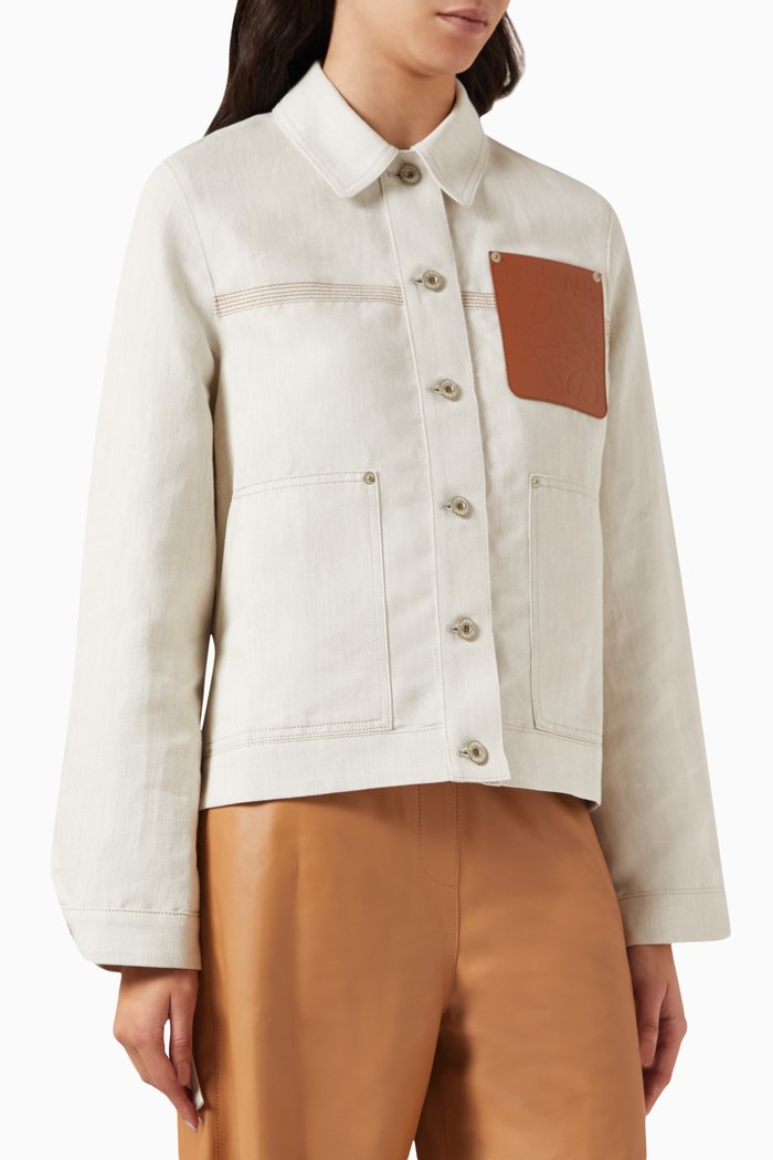 

Workwear Boxy Jacket in Cotton & Linen-blend, White