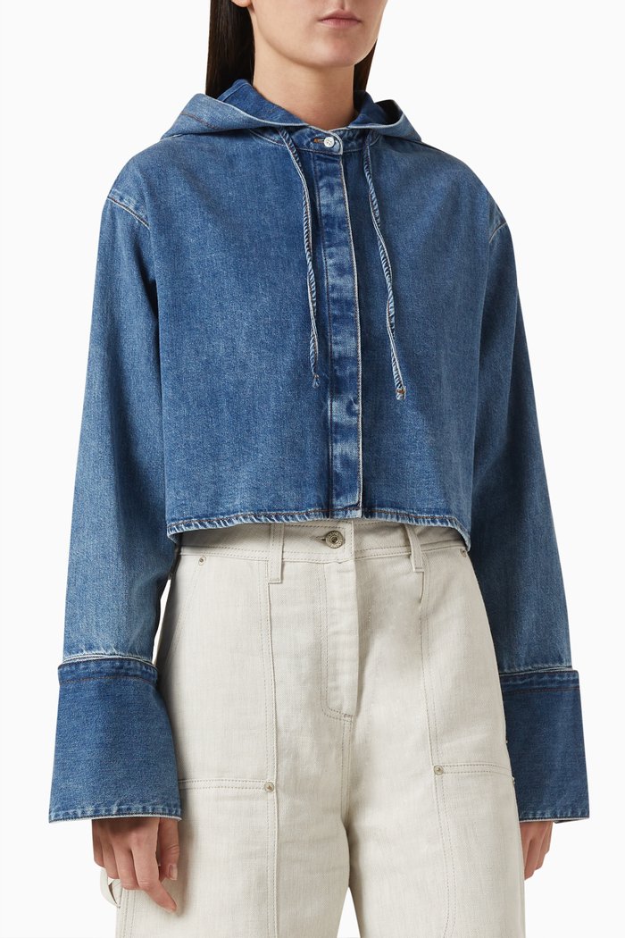 

Cropped Hooded Shirt in Cotton-denim, Blue