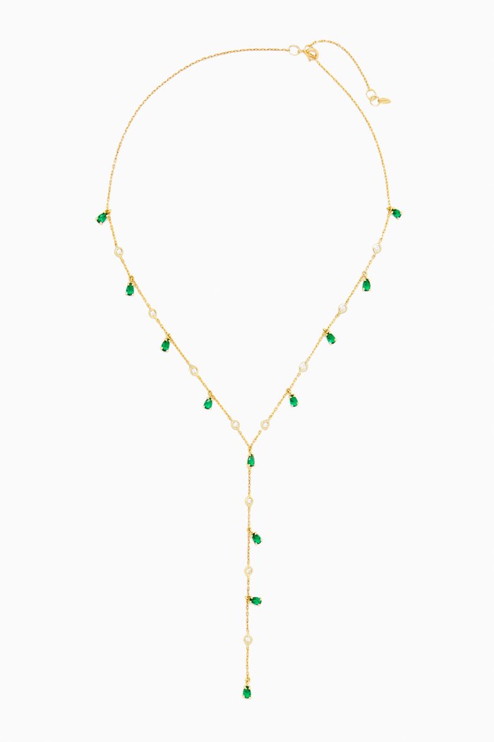 

Pear-cut Emerald & Diamond Lariat Necklace in 18kt Yellow Gold