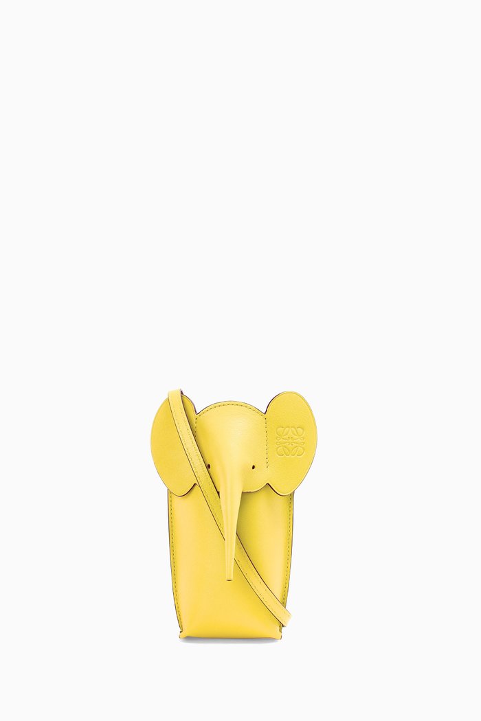 Elephant Pocket Bag in Calfskin Leather, Yellow