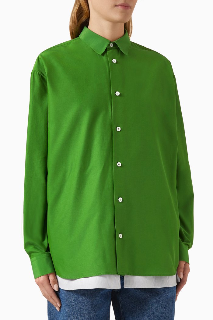 

Double Layer Shirt in Cotton-silk, Green
