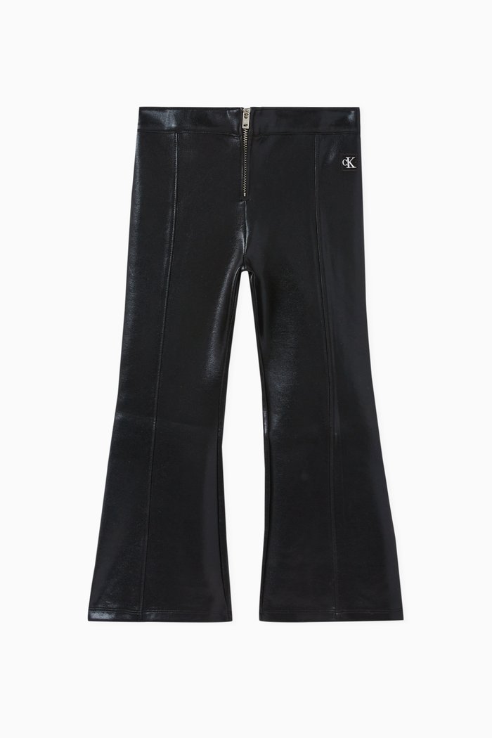 

Spacer Flared Pants in Coated-fabric, Black
